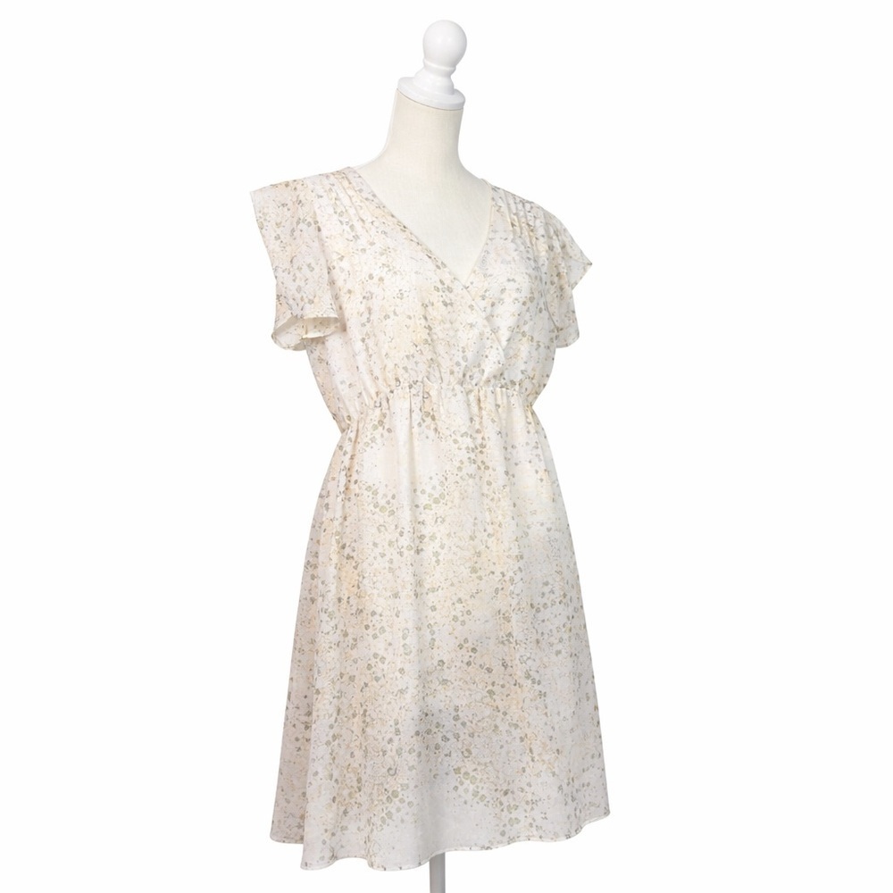 BCBG White Floral Print Midi Dress Sleeveless Empire Waist Ruffle Hem Size L